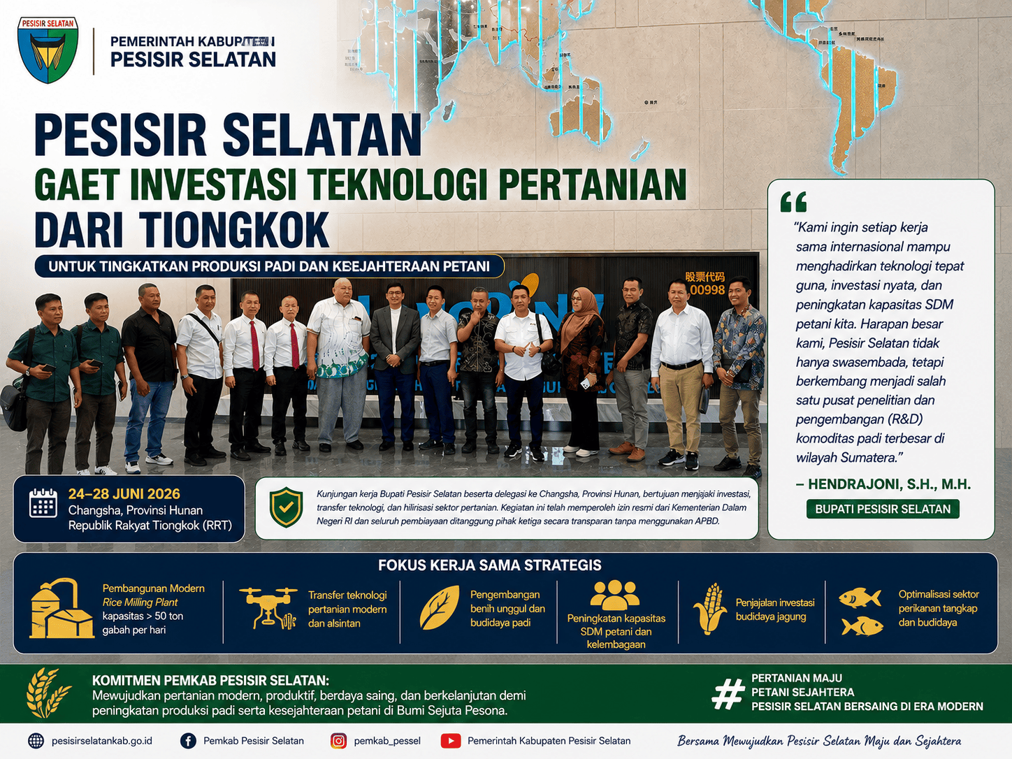 Pesisir Selatan Gaet Investasi Teknologi Pertanian dari Tiongkok untuk Tingkatkan Produksi Padi